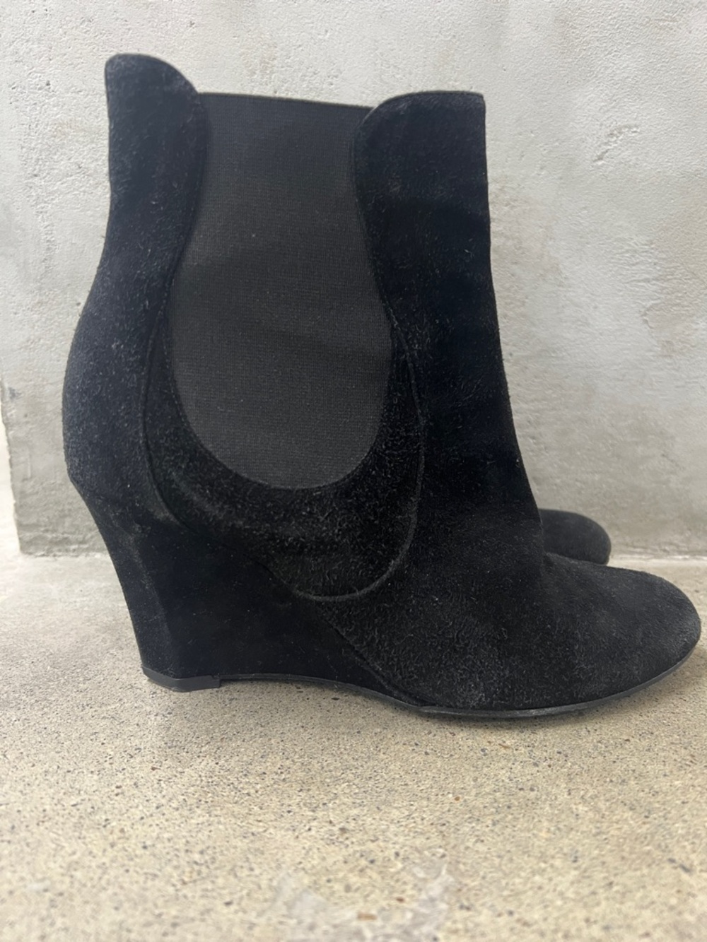 Yves Saint Laurent Black Suede Wedge Ankle Boots
